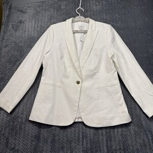 J. Crew Factory Linen-blend Holland Blazer Size 12 Off White Classic One Button